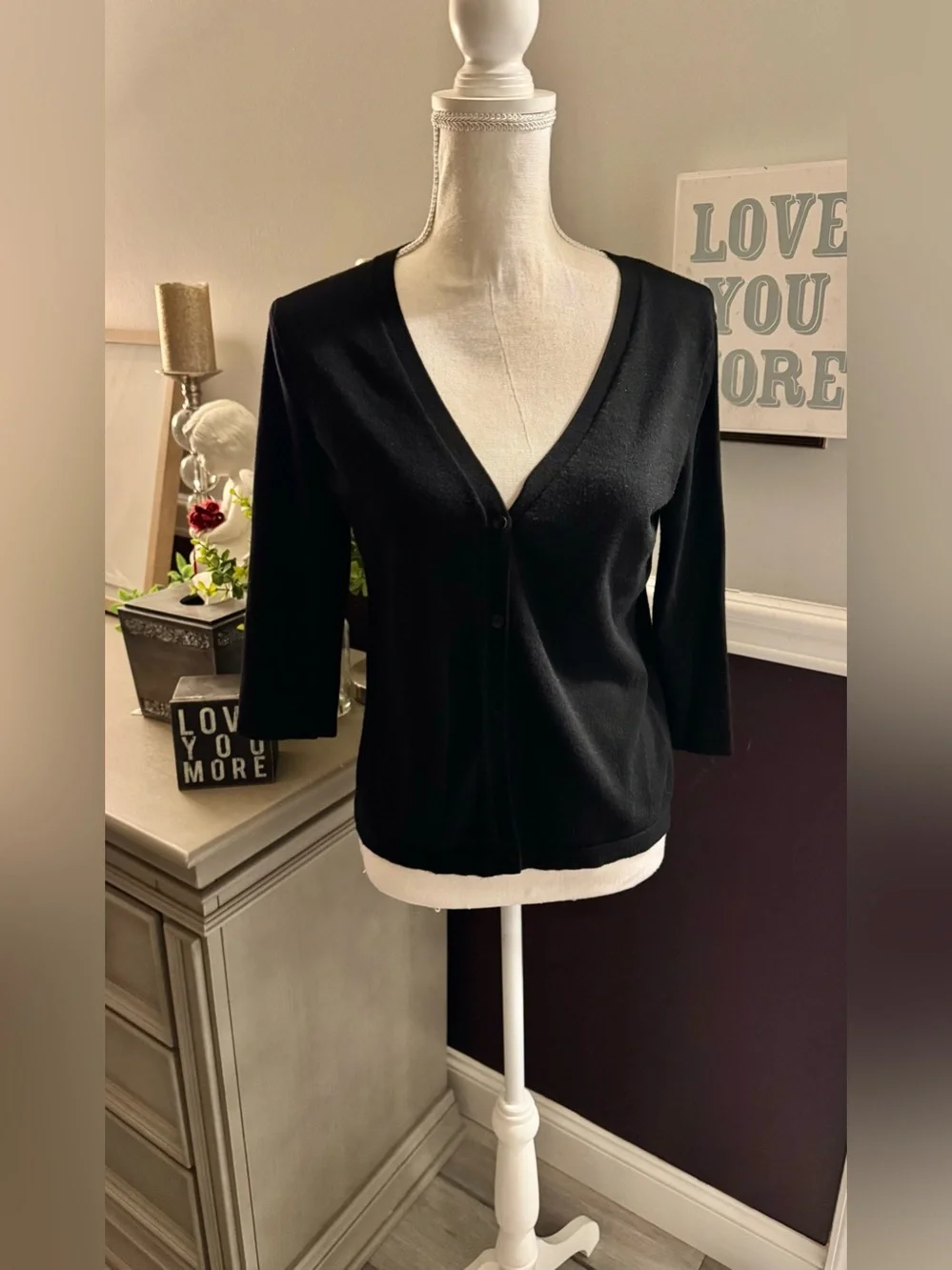 Chico’s Black 3/4 Sleeve Button Front Cardigan | Size 1 (M)
